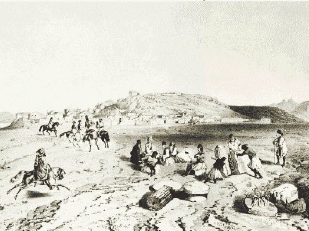 Σκηνή απο το στρατόπεδο της Ελευσίνας. Σχέδιο του Th. Du Moncel στο βιβλίο Vues pittoresques des monuments d' Athenes, Paris 1845